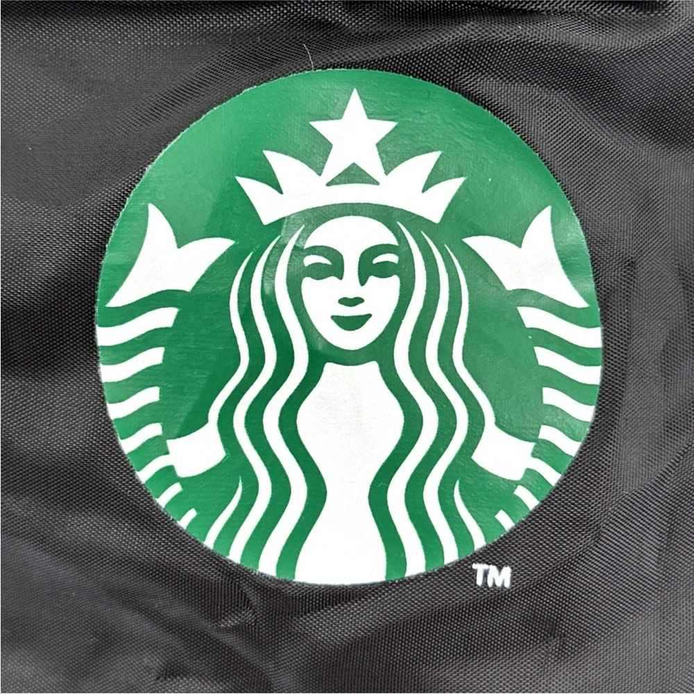 Starbucks Logo Drawstring Backpack Cinch Bag Gym Black Reflective Bungee ￼￼